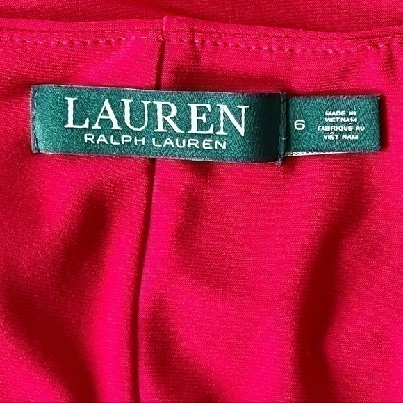 Lauren by Ralph Lauren Red Cap Sleeve Drape Neck Sheath Cocktail Dress Size 6 - Picture 8 of 13